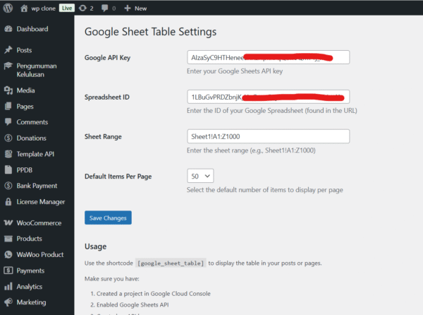 Tabel Google Sheet Realtime